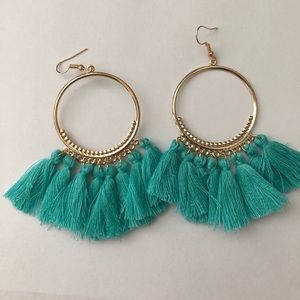 Green Bohemian Tassel Earrings